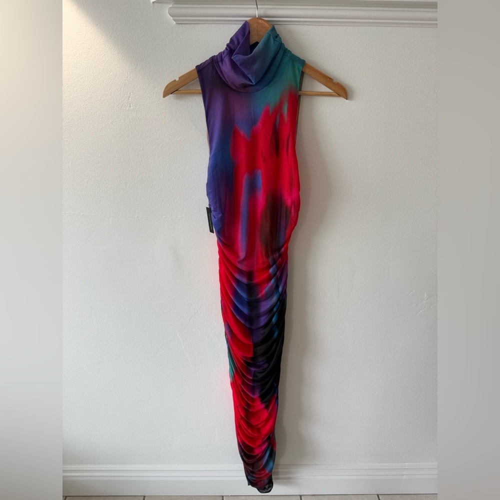 AFRM Multicolor Sleeveless Ruched Maxi Dress - Red, Purple, Teal